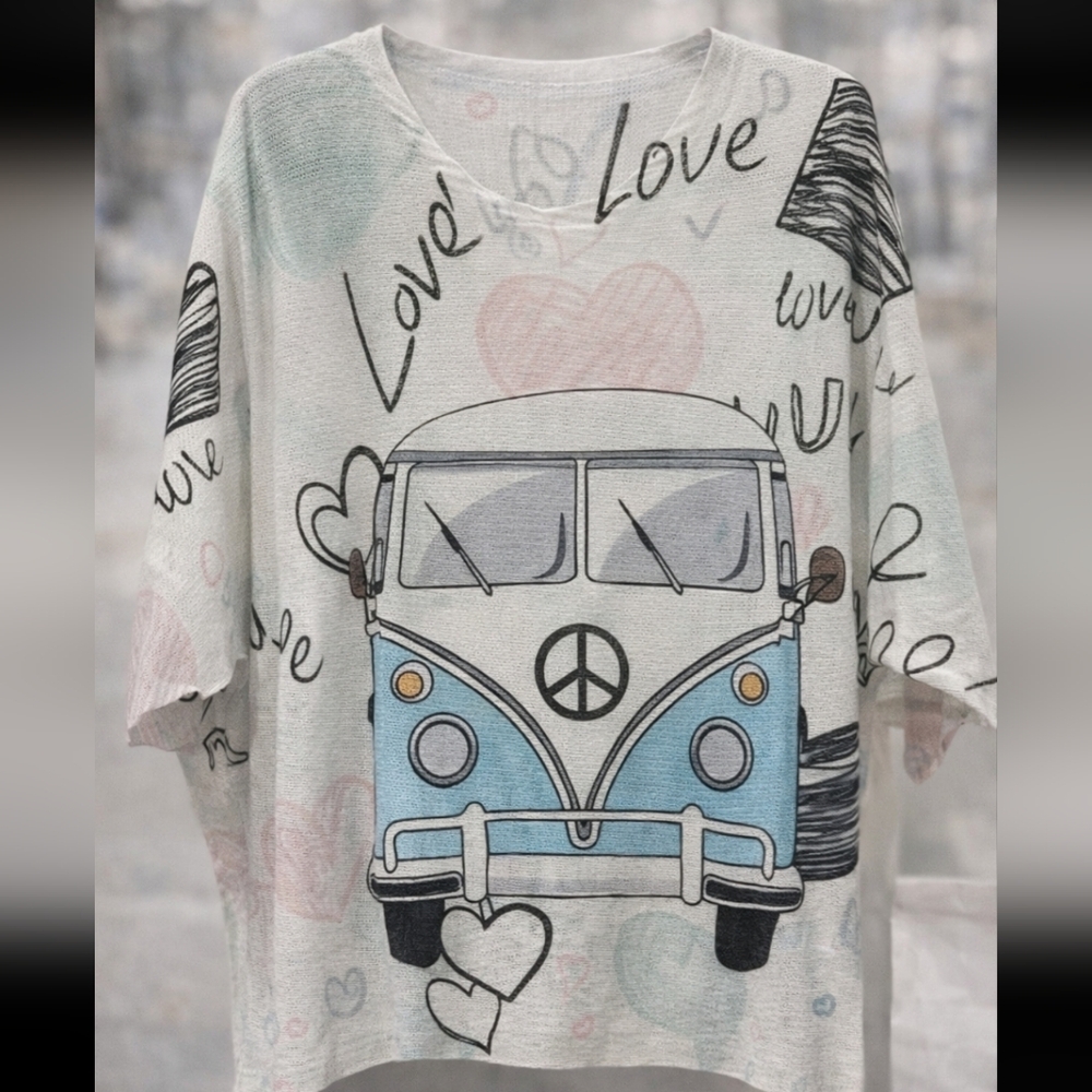 W2 White Love Van Graphic Top